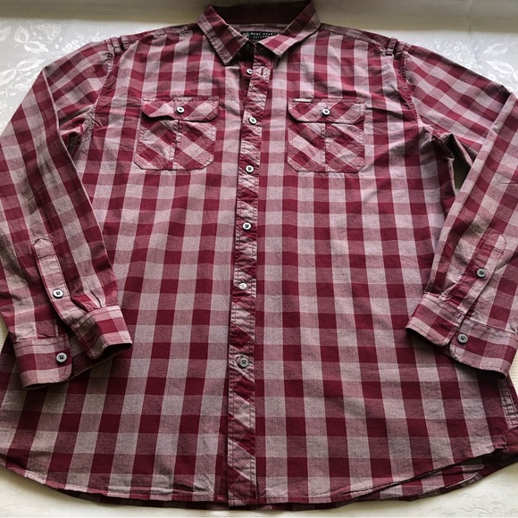 Marc Ecko Men’s Size XL Marron Checkered Long Sleeves Dress Shirt Button-Up Top - Picture 15 of 15